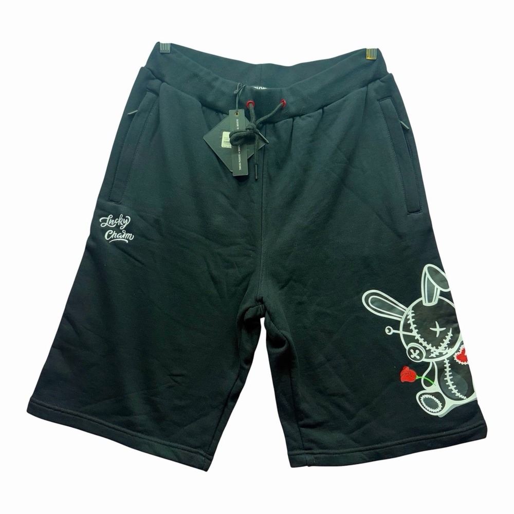 BKYS Lucky Charm Voodoo Bunny Shorts Men's XL Black Cotton Drawstring NWT